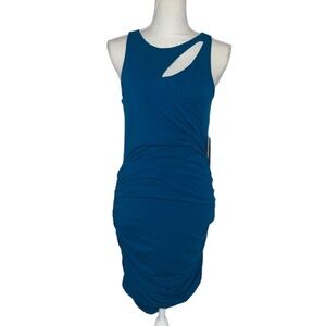 Express teal blue cut out ruched mini dress